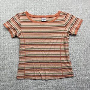 Columbia Retro Striped T-Shirt Women’s Sz M Salmon Pink Boho Outdoor Casual Top